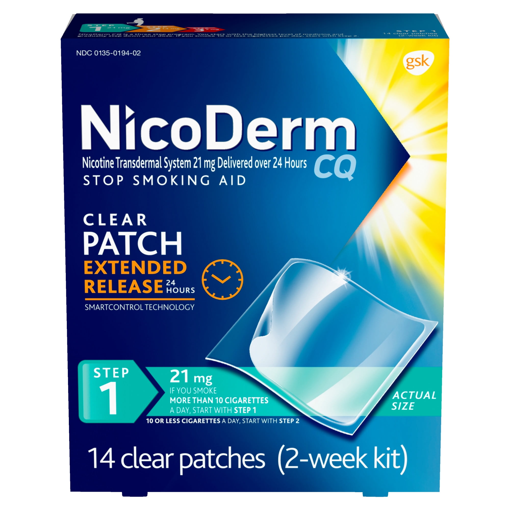 NicoDerm CQ Step 1 Extended Release Nicotine Patches to Quit Smoking, 21 Mg, 14 Count