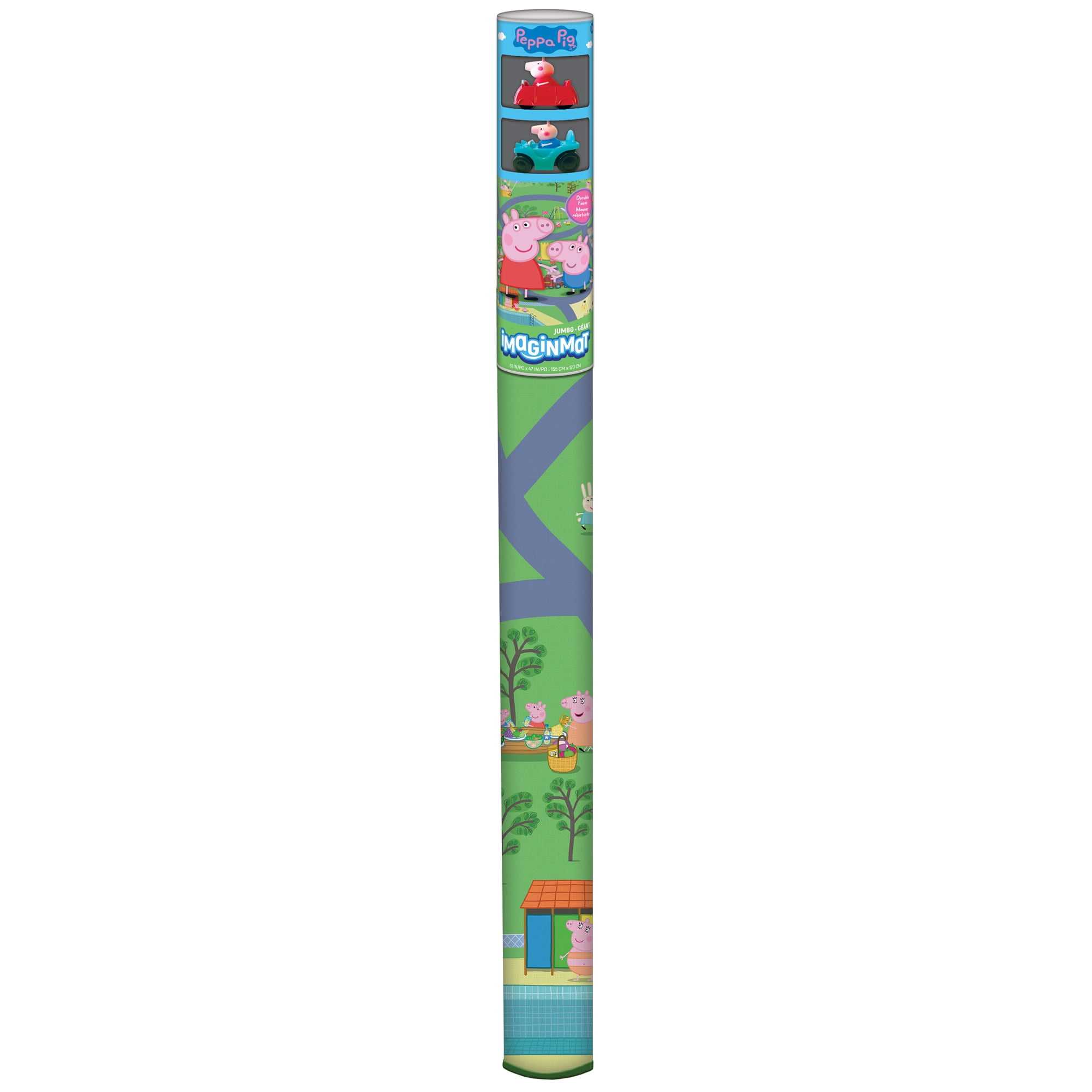 Imaginmat: Jumbo -Peppa Pig - Floor Playmat & 2 Toy Cars, 47 x 61", 2 Character Vehicles, Durable EVA Foam Mat, Portable, Licensed, Kids Ages 3+