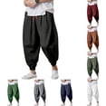 thumbnail image 4 of Ketyyh-chn99 Men's Casual Linen Pants Summer Beach Men's Loose Cotton Linen Large Size Harem Casual Pants Size for 5XL,Wine, 4 of 6