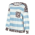 thumbnail image 4 of Uhndy Women's Crew Neck Stripe Leopard Pocket Stitching Long Sleeve Tops, 4 of 5