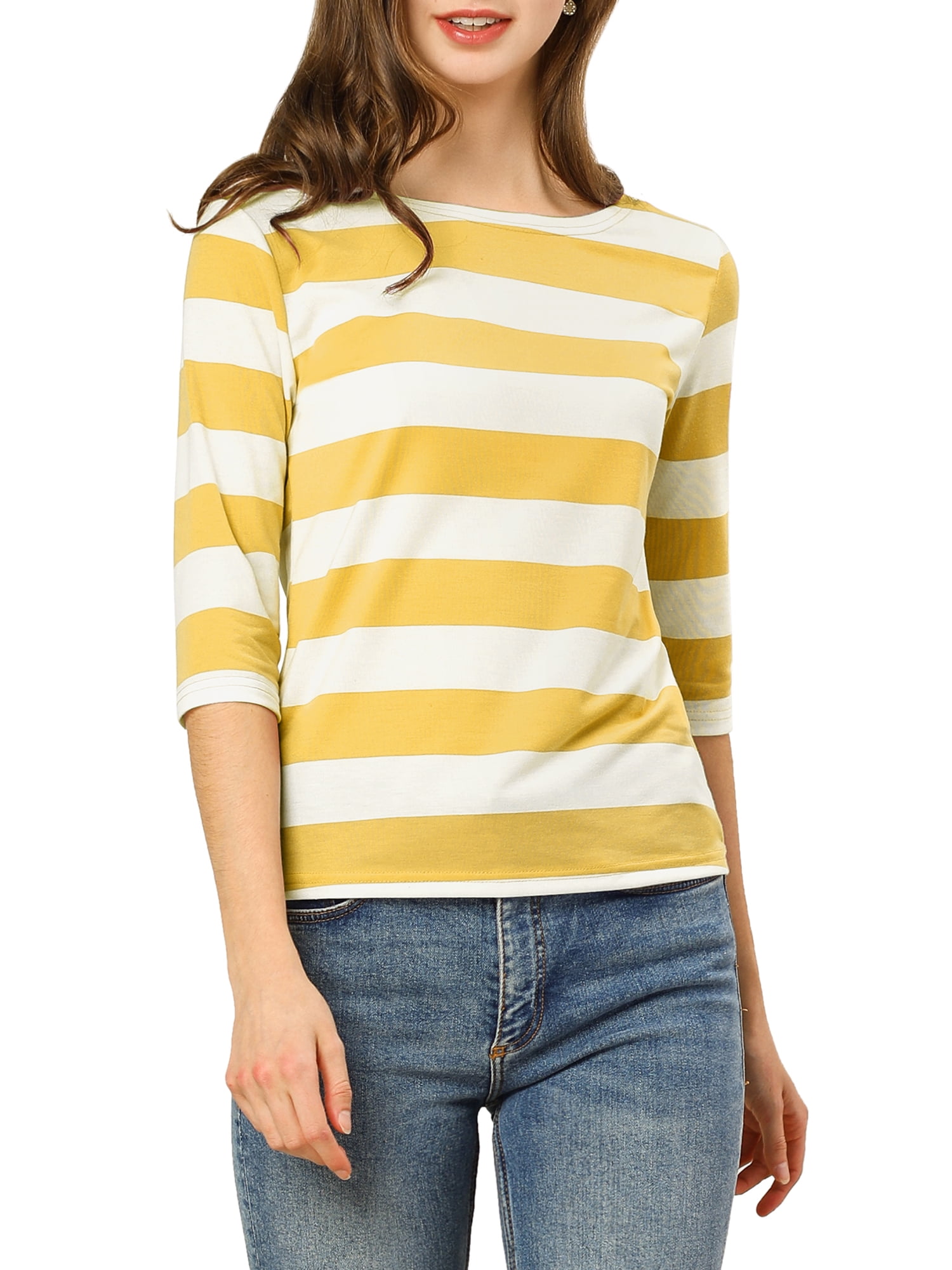 DARING DIVA Women's Halloween Costume Boat Neck Top T-Shirts M Yellow White