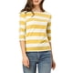 thumbnail image 2 of Camisetas de rayas para mujer Inspire Chic, corte ajustado, mangas de codo, cuello barco, talla S, amarillo y blanco, 2 of 7