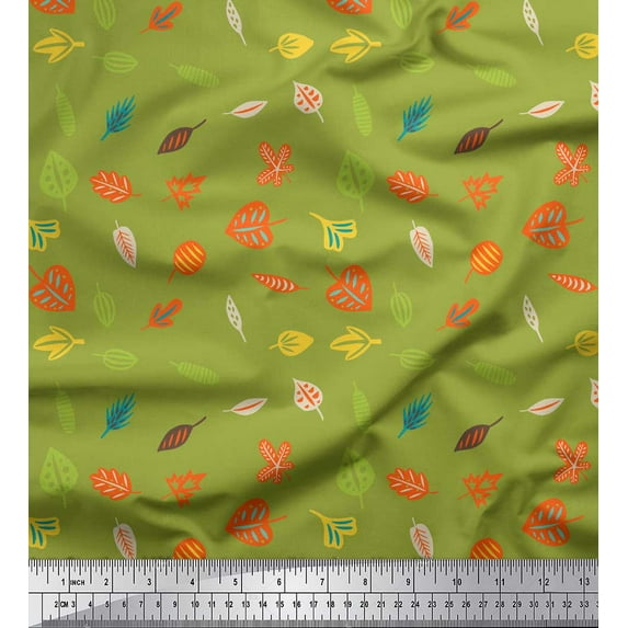 Soimoi Green Cotton Voile Fabric Leaves & Berries Clip Art Fabric Prints By Yard 42 Inch Wide