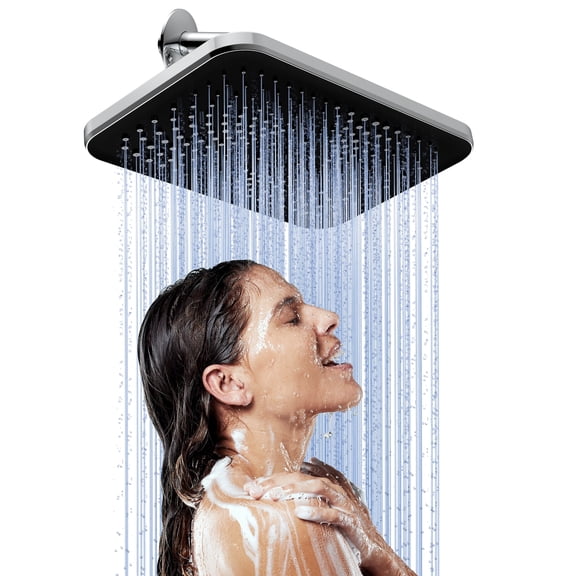 HOPOPRO 11 inch Shower Head Rectangle Rain Showerhead for Bathroom-Chrome Black Big Coverage Shower Head
