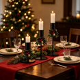 thumbnail image 6 of 3-Piece Christmas Taper Candle Holder Set, Iron Stands with Bow, Pinecone and Berry Accents for Tabletop and Mantel Decor, Green, 6 of 6