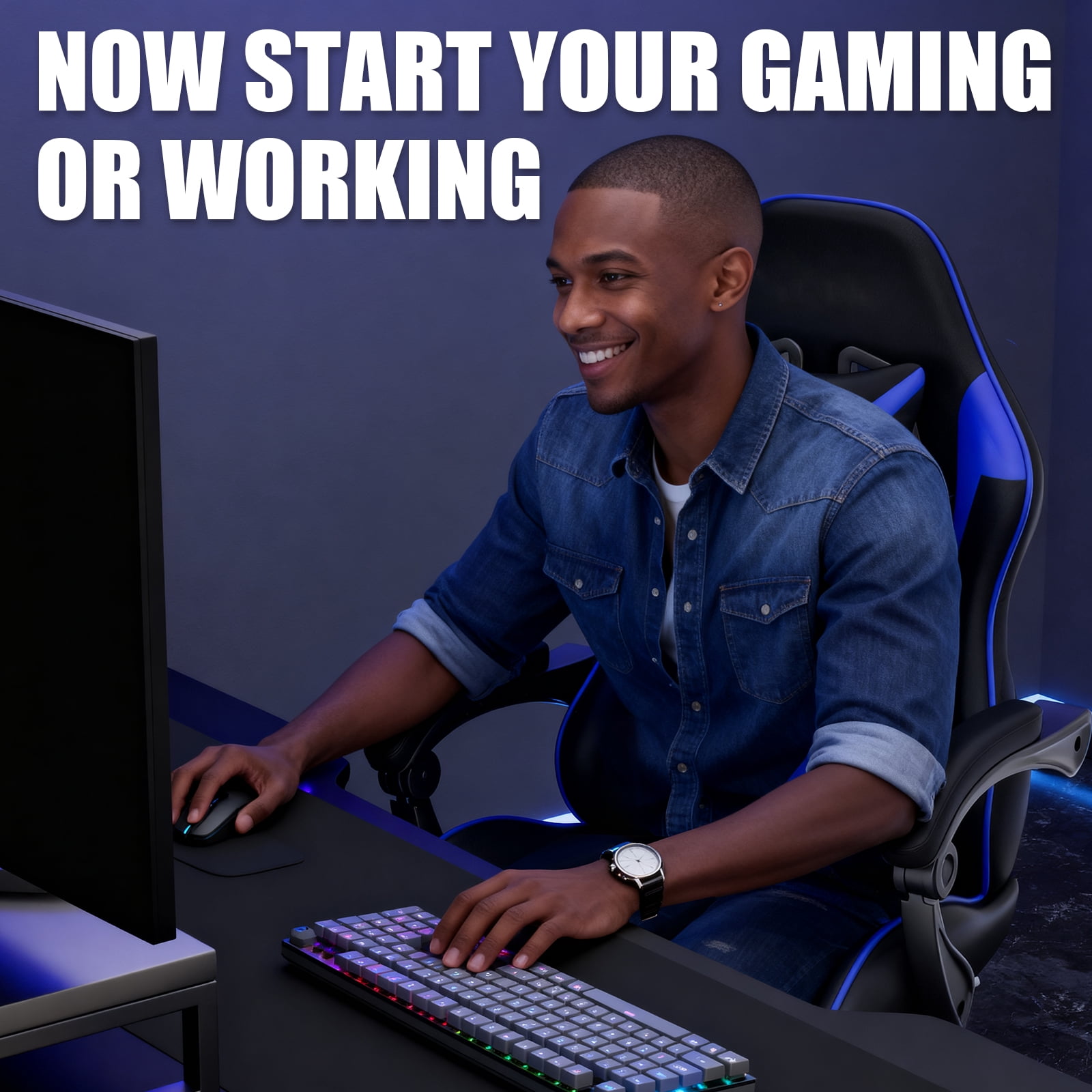 Czlolo Gaming Chair, Lumbar Massager Game Chairs, High Back Reclining, with Headrest Gamer Office Chair.(Blue)