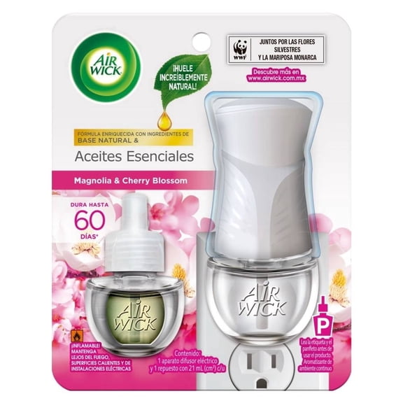 Difusor eléctrico Air Wick y repuesto magnolia y cherry blossom 21 ml