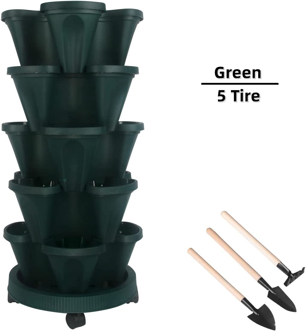Gamexcel 5-Tier Green Plastic Stackable Planter Box with Tools