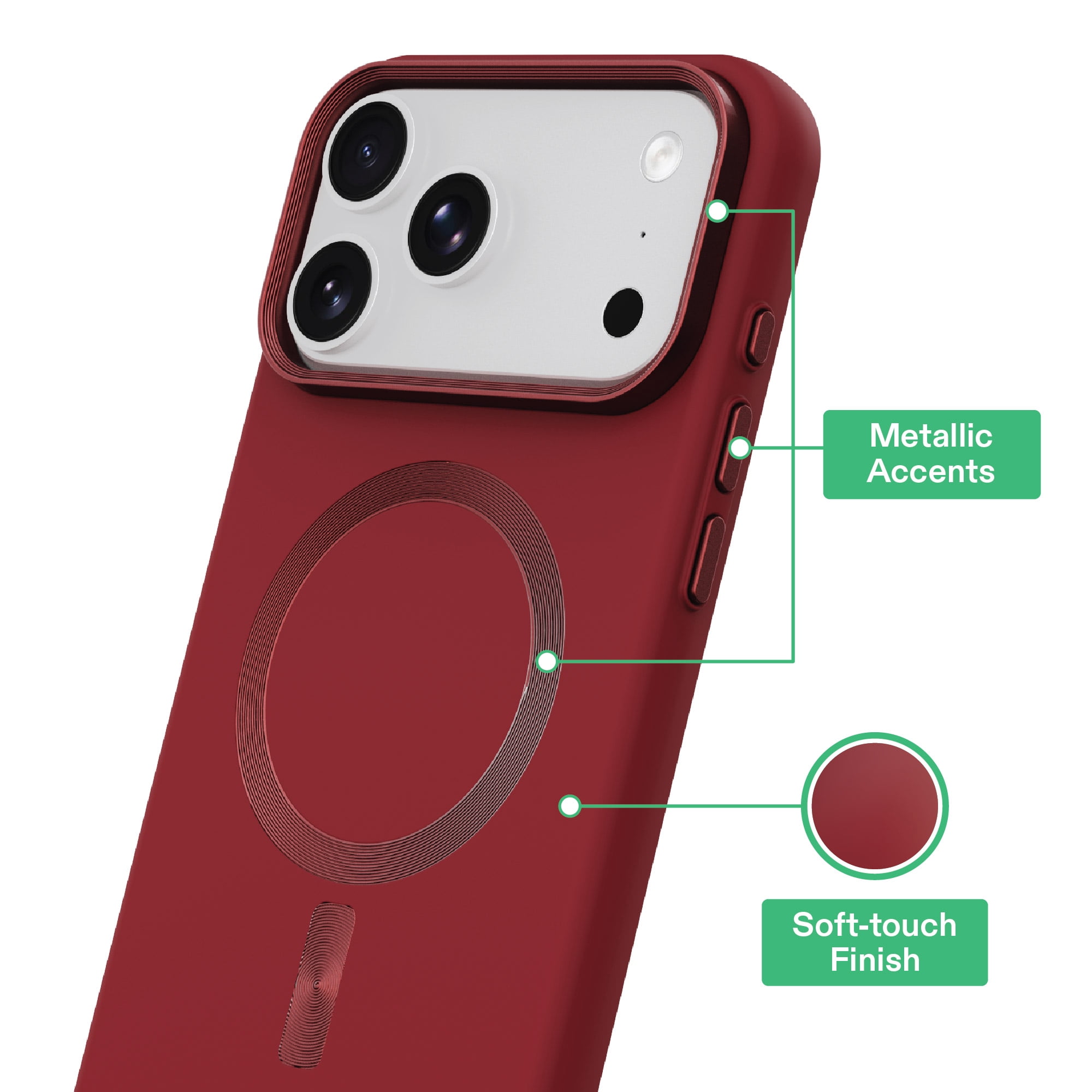 onn Soft Touch Phone Case for iPhone 18 Pro Max / 17 Pro Max, MagSafe Compatible - Deep Red