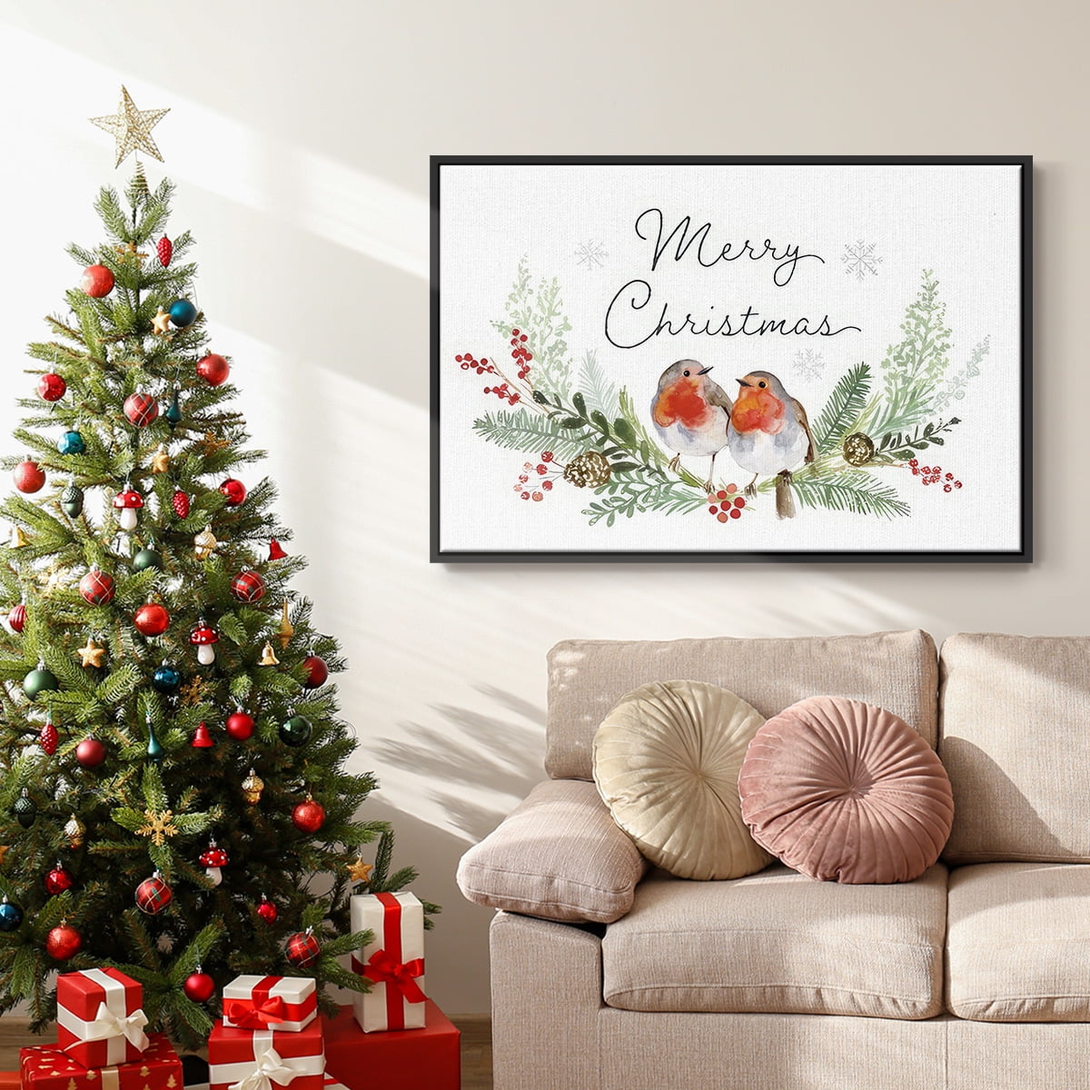 Winter Visitor Collection A - Framed Gallery Wrapped Holiday Canvas - 17 x 25 - Black Frame