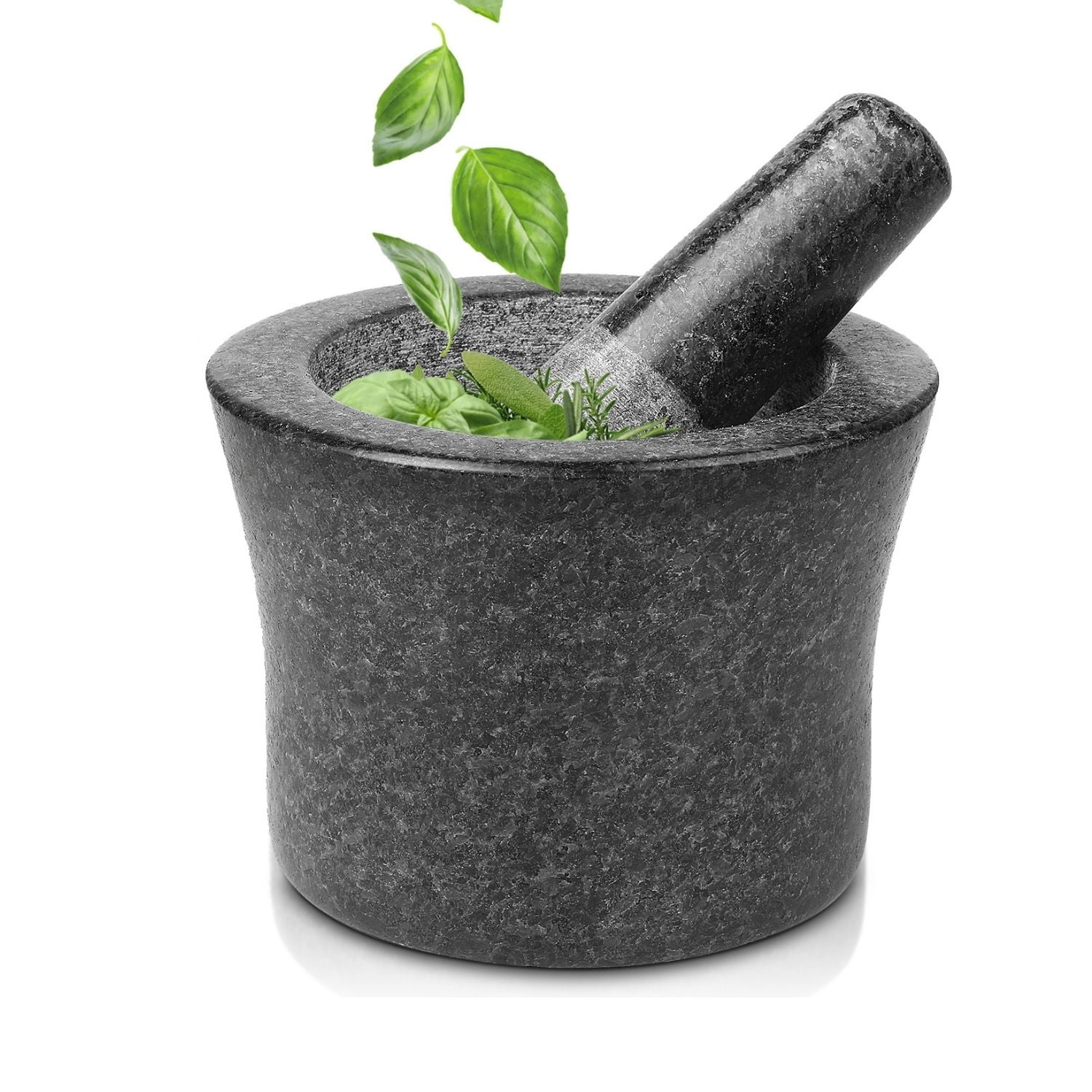 Mortar and Pestle Set, Gray Solid 5.5 inch Heavy Granite Molcajete