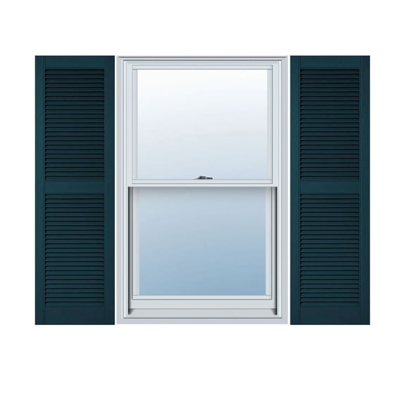 14 1/2"W x 72"H Lifetime Vinyl, Custom Straight Top Center Mullion, Open Louver Shutters, w/Shutter-Loks (Per Pair), Midnight Blue