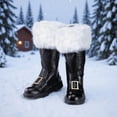 thumbnail image 2 of Christmas Santa Claus Boots Men's Wide Calf Santa Combat Boots with White Plush Foot Bells Buckle Strap for Halloween Christmas, 2 of 5