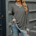 thumbnail image 5 of XFLWAM Women's Crew Neck Long Sleeve Sweatshirt Casual Loose Fit Striped Pullover Tops Side Slit Fall Tshirt Gray XXL, 5 of 9