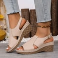 thumbnail image 6 of KEGIRLOM Women's Fashionable Casual Spring And Summer Versatile Plus Size Beach Wedge Sandals Solid Color Peep Toe Open-Toe Sandals Khaki 9.5, 6 of 9