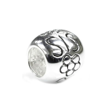Queenberry Sterling Silver Sister Flower Love Bead Charm Fits