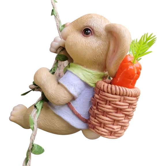 Wovilon Little Rabbit Climbing Rope Resin Crafts Garden Garden Tree Hangers Decoration Decoration Decoration Balcony Gardening Cute Home Decor