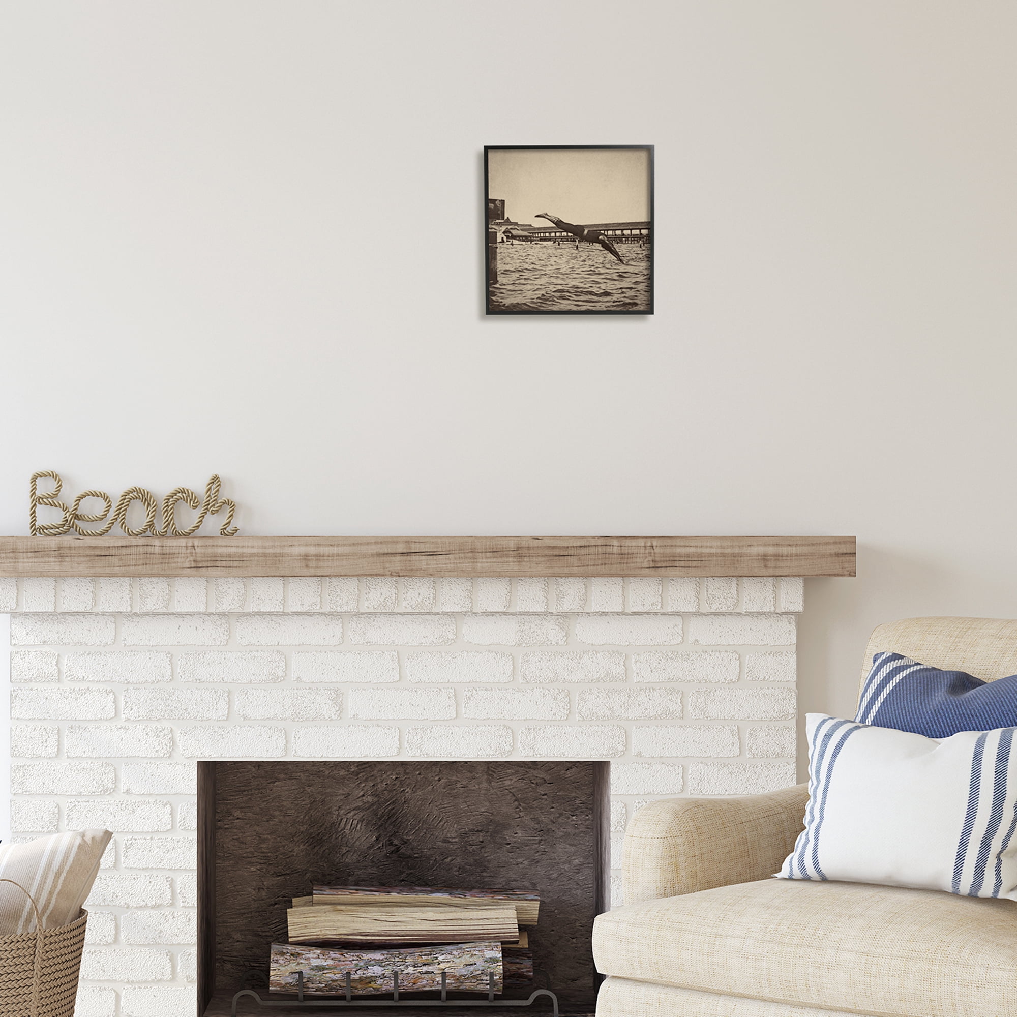 Stupell Industries Vintage Diving Man Landscape Photography Black Framed Art Print Wall Art, 12 x 12