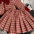 thumbnail image 6 of Red Houndstooth 2-Piece Outfit for Kids Girls 2-8Y - Top & Pleated Skirt with Velvet Bow, Soft Stretch,Size 2-3 T, 6 of 9
