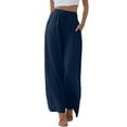 thumbnail image 2 of Cotton Linen Palazzo Pants for Women Lightweight Elastic High Waist Loose Fit Flowy Lounge Pants with Pockets Beach Trousers, 2 of 7