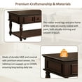 thumbnail image 6 of Movable Coffee Table with Drawer, 47" Farmhouse 2-Tier Center Table with Lockable Wheels and Solid Wood Legs for Living Room, Espresso, 6 of 7