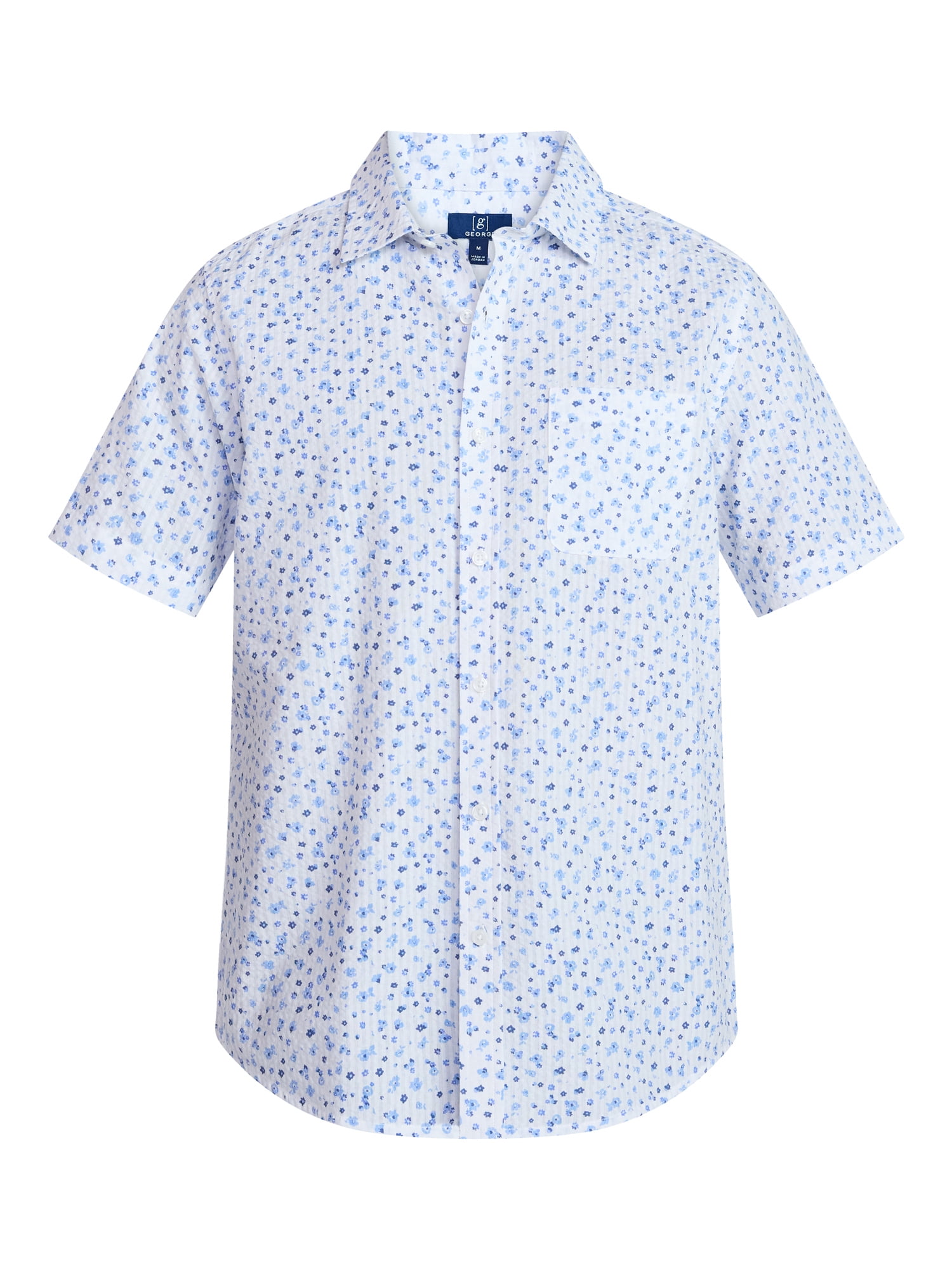 George Men's & Big Men's Modern Fit Seersucker Button Up Shirt with Short Sleeves, Sizes XS-5XL