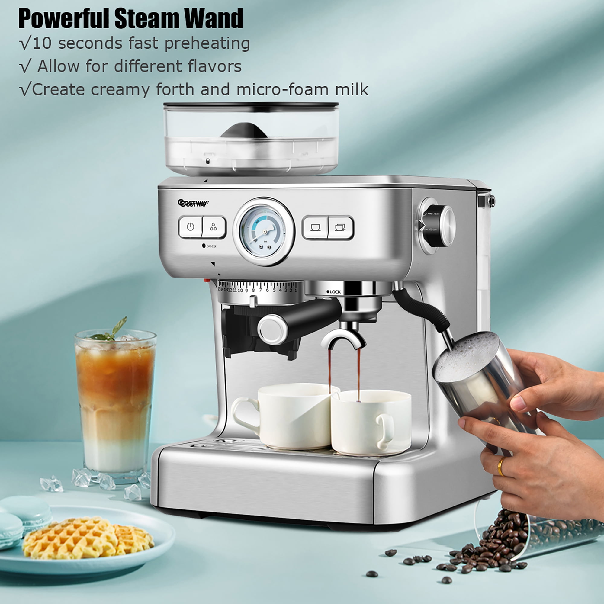 Costway Electric Automatic Milk Frother Warmer Heater Foam Maker For -  6.5'' x 4'' x 7'' - Bed Bath & Beyond - 22400292