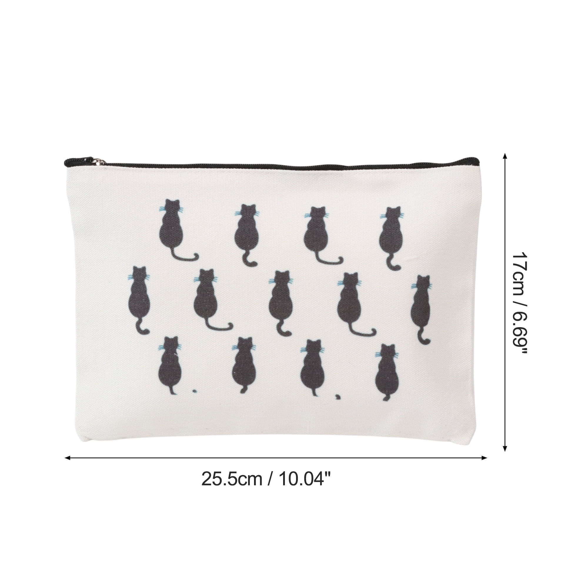 Unique Bargains 1 Pc Durable Cats Print Makeup Bag for Women and Teens in White Color