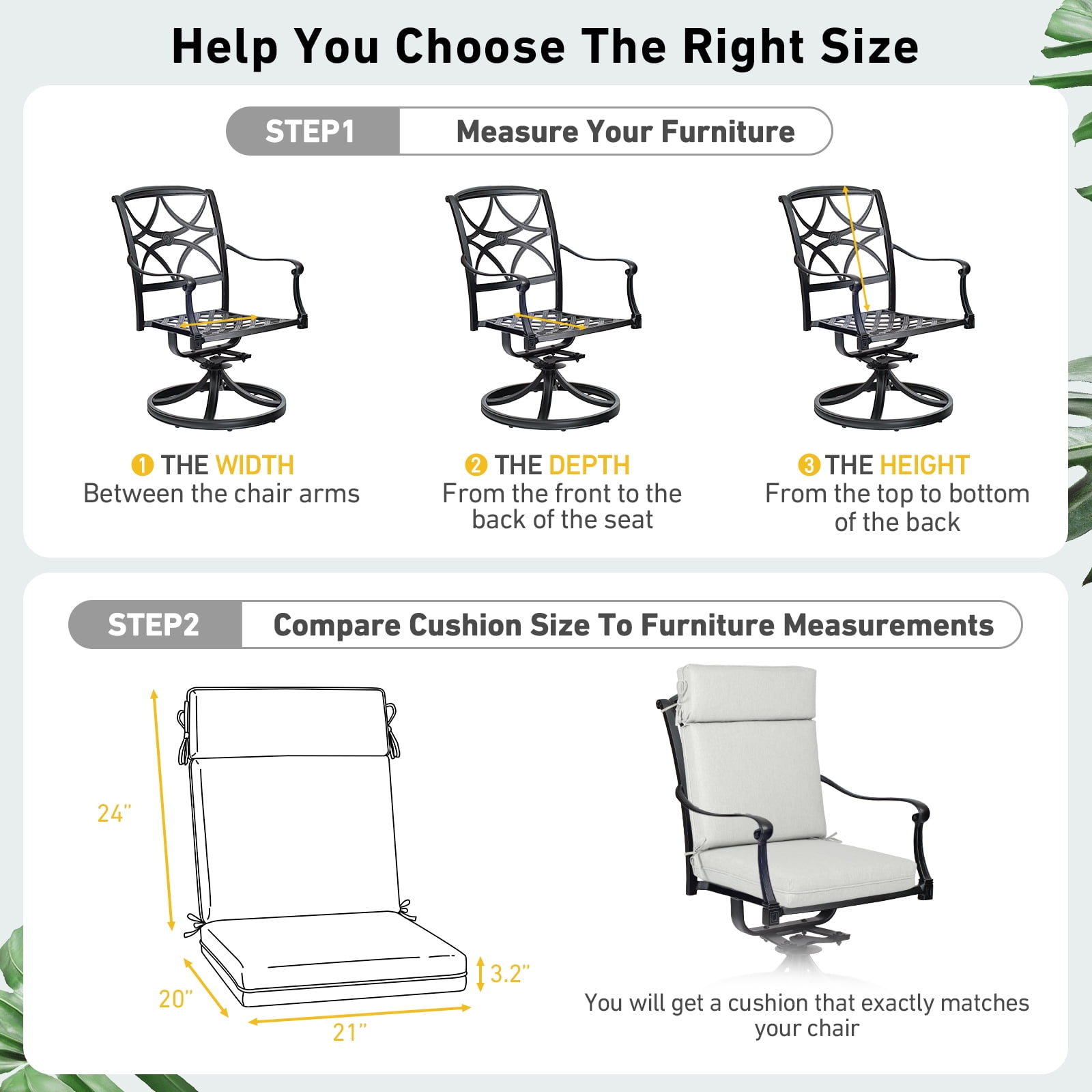 BPS Outdoor High Back Dining Chair Cushion Set with Ties and Zipper, 44"x21"x3.2", Water Repellent & Stain Resistant, Light Gray, Set of 2