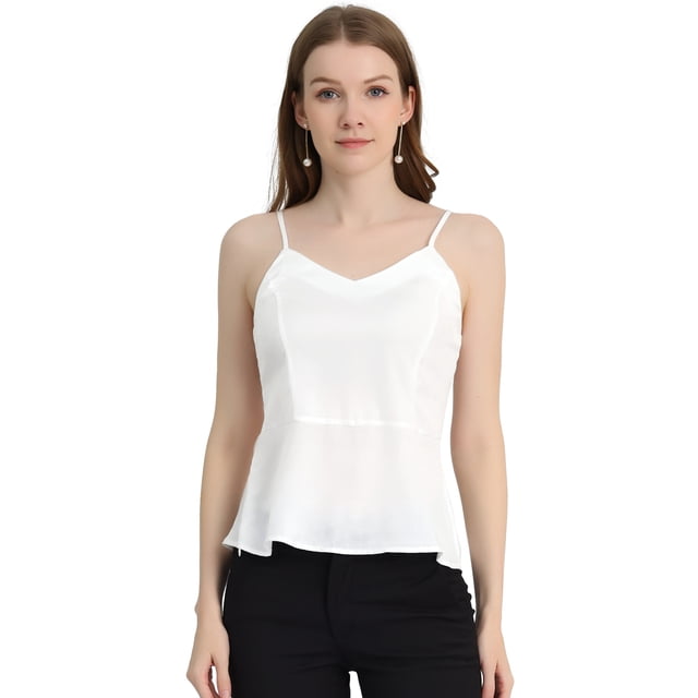 Allegra K Blusa De Tirantes De Espagueti Casual Para Mujer Tops De Camisola De Satén Sin Mangas Brillantes Blanco S
