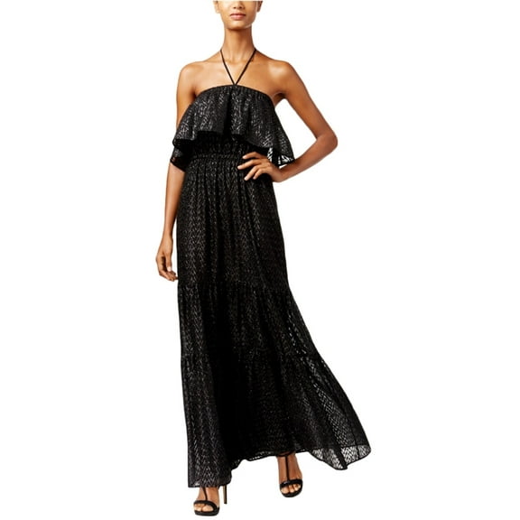 Michael Michael Kors Petite Tiered Jacquard Halter Maxi Dress Black PM