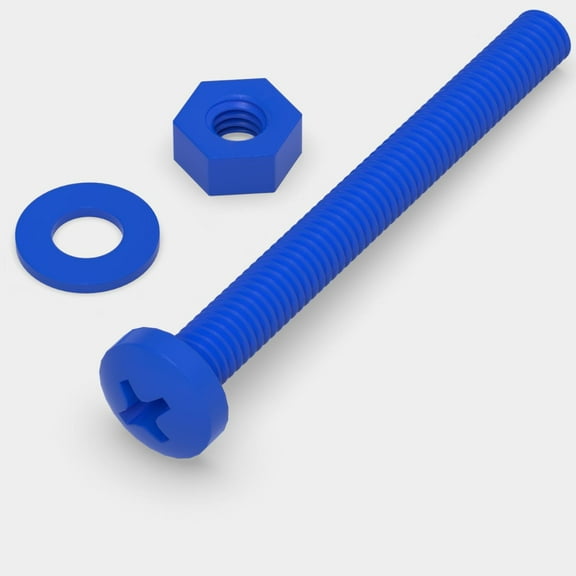 20 x Blue Pan Head Screws Polypropylene (PP) Plastic Nuts and Bolts, M4 x 40mm, Washers, (5/32 x 1 37/64 in)