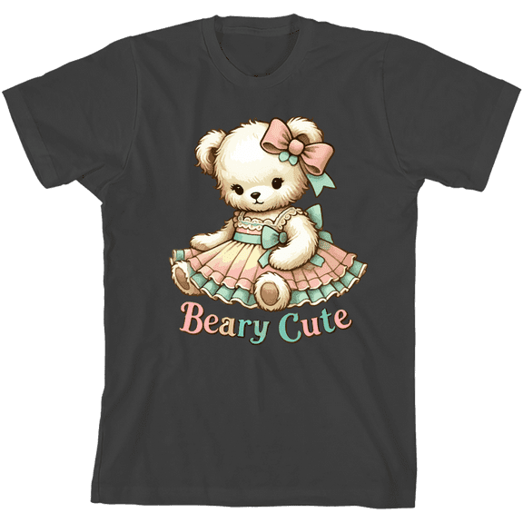 Beary Cute Teddy Bear Boy's Charcoal Crew Neck Short Sleeve Tee-Medium