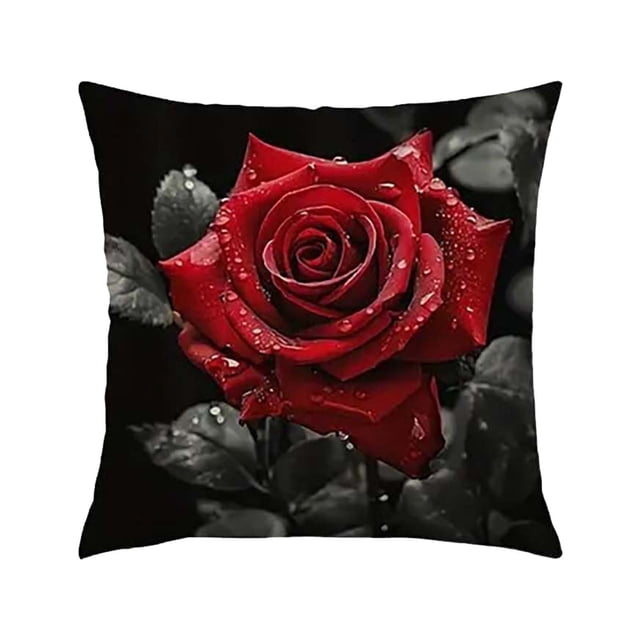 Specollect 2 Pcs Black Rose Velvet Pillow Cover, Elegant Floral Sofa Cushion & Car Pillowcase, Soft Home Decor with Zipper 45*45cm