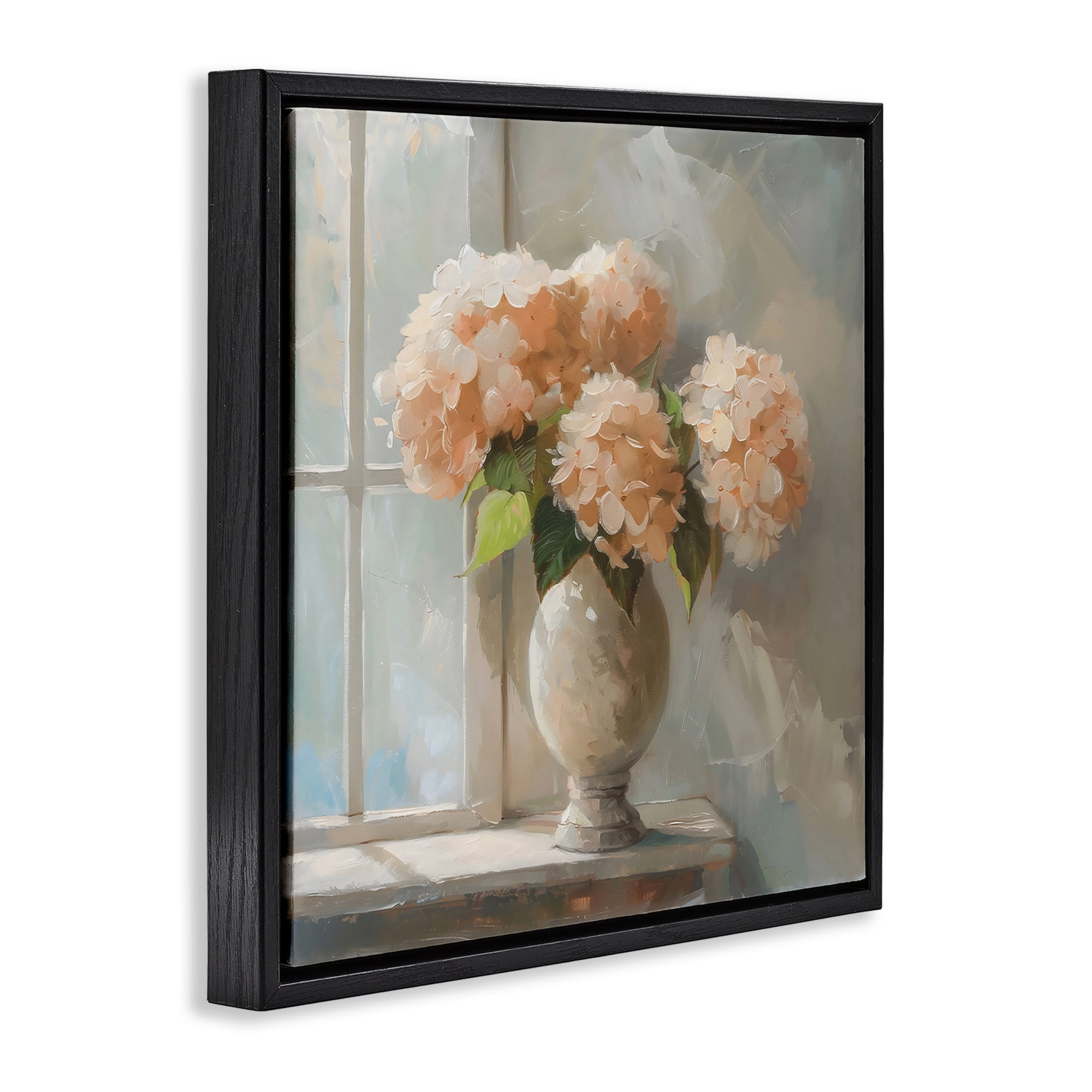 Stupell Industries Pink Hydrangea in Sunlit Vase Black Framed Floater Canvas Wall Art, design by Creative Studio