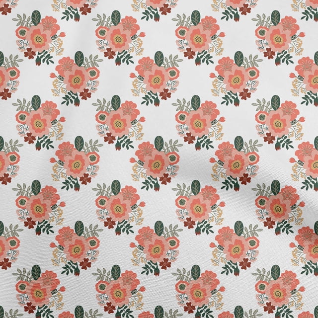 oneOone Polyester Lycra White Fabric Asian Retro Floral Sewing Craft Projects Fabric Prints By Yard 56 Inch Wide