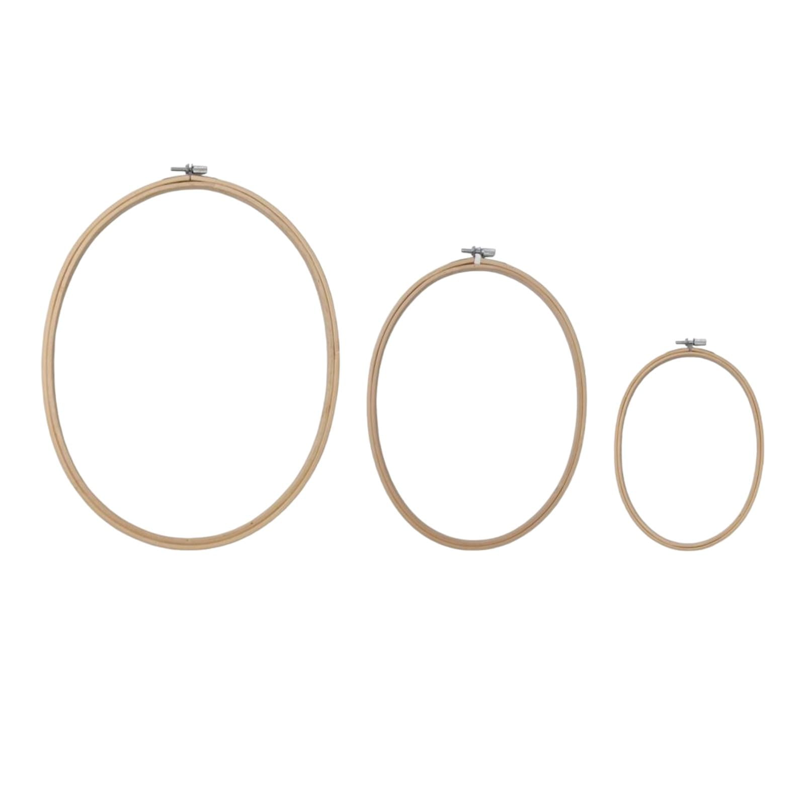Tachiuwa 3Pcs Oval Embroidery Hoops Cross Stitch Frame Reusable Needlework Sturdy Portable Wooden Hoop for Sewing Embroidery Projects