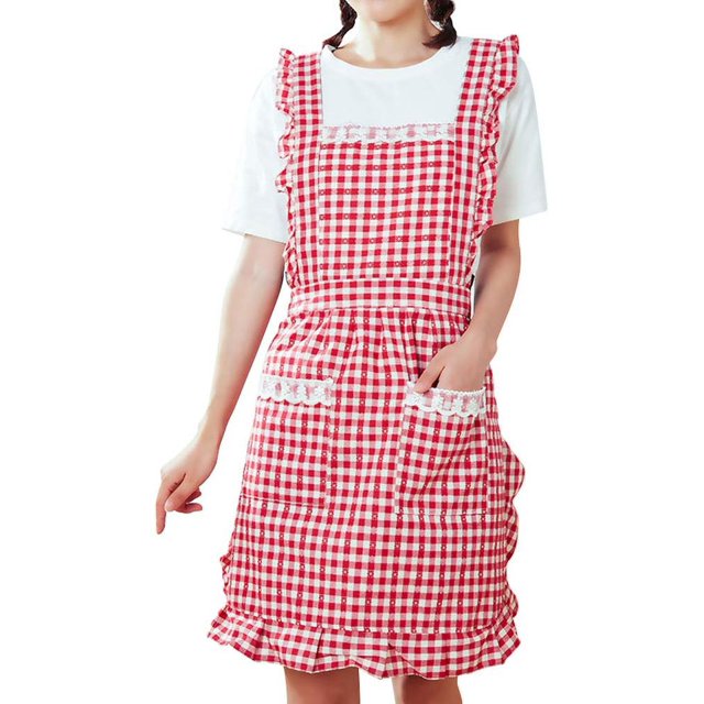 Lindos delantales de cocina para mujeres con bolsillos Delantal de chef ajustable Señoras para hornear Delantales con volantes de algodón Vestido delantal para hornear cocinar