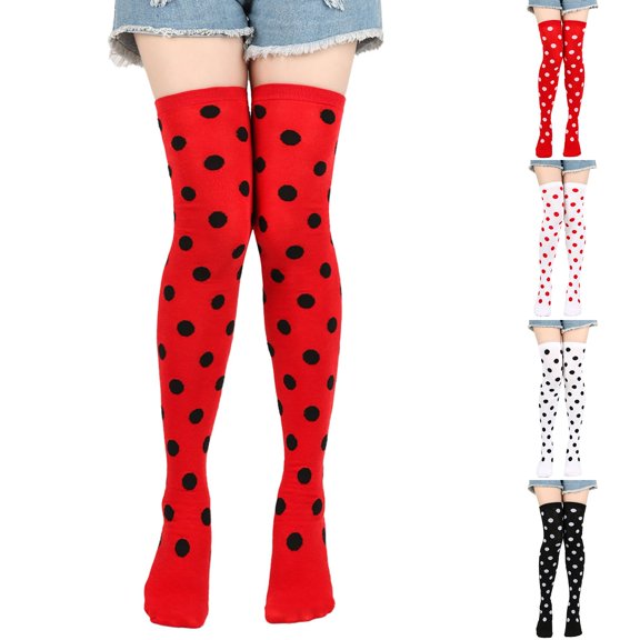 CNEJRHG 1Pair Polka Dots Printed Over The Knee Socks for Women, Thigh High Long Boot Stockings for Women, Festival Dress Up Cotton Socks Christmas Gift Beige