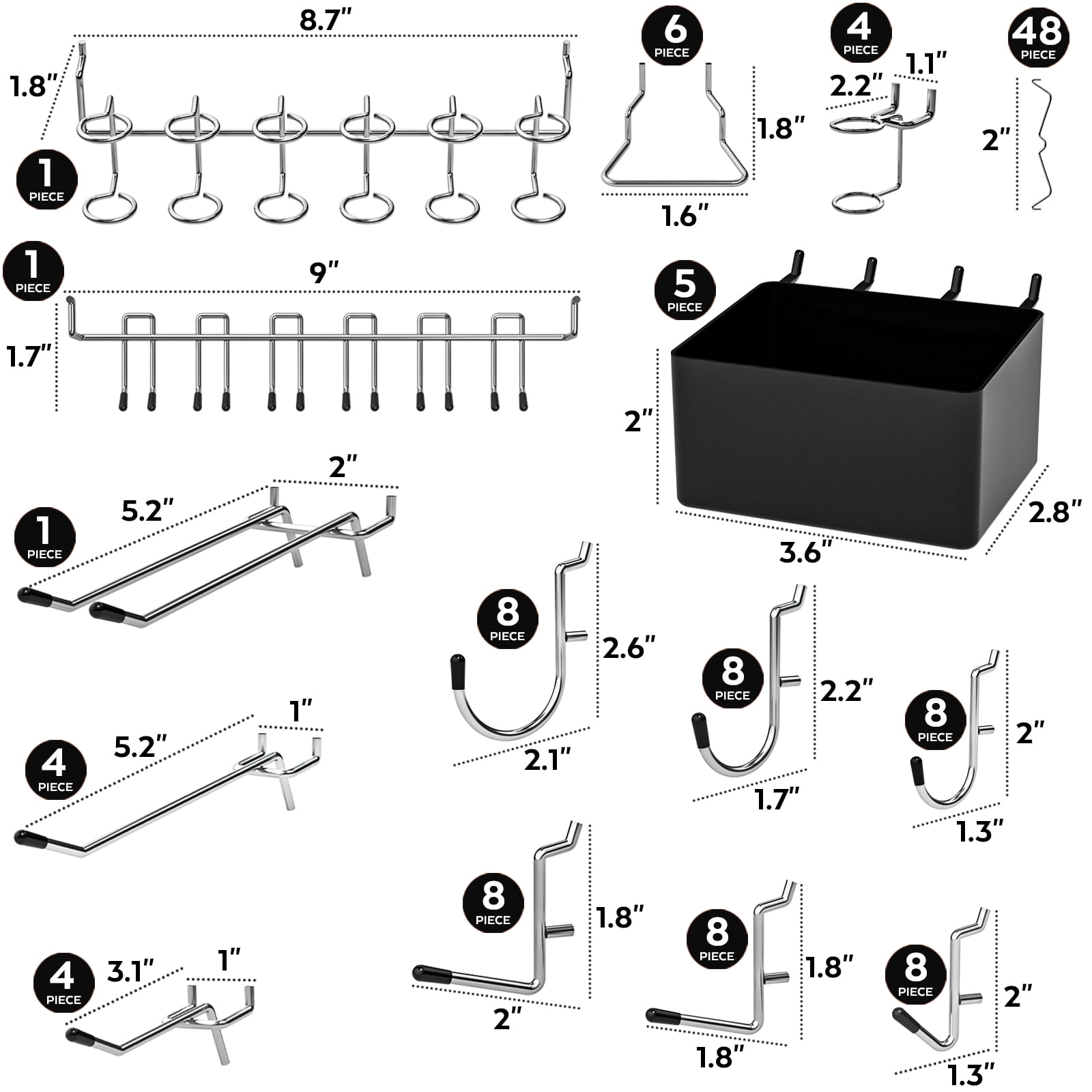 INCLY 122PCS Pegboard Accessories Organizer Kit, Peg Board Hooks Set with Bins for Hanging Various Tools, 1/8 1/4 inch Pegboard Hooks Assortment for Organizing Storage, Garage Wall Attachments