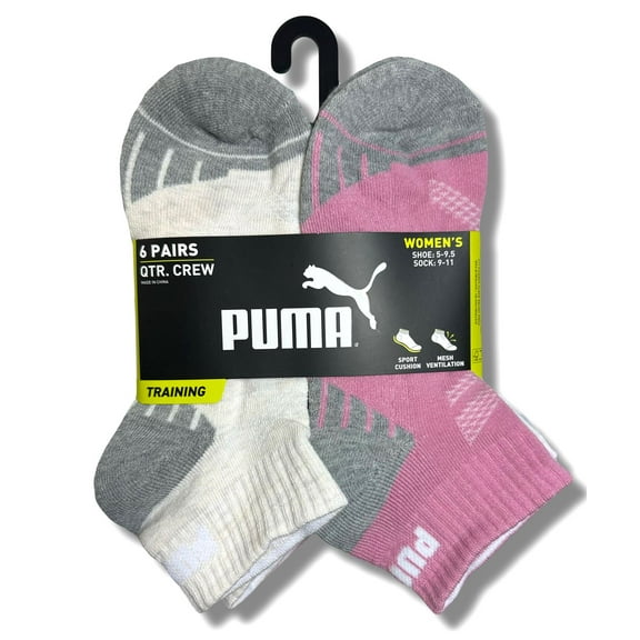 PUMA SOCKS WOMEN'S - QUARTER 253 - ASHY CREAM PINK - SHOE SZ 5-9.5 - PACK 6