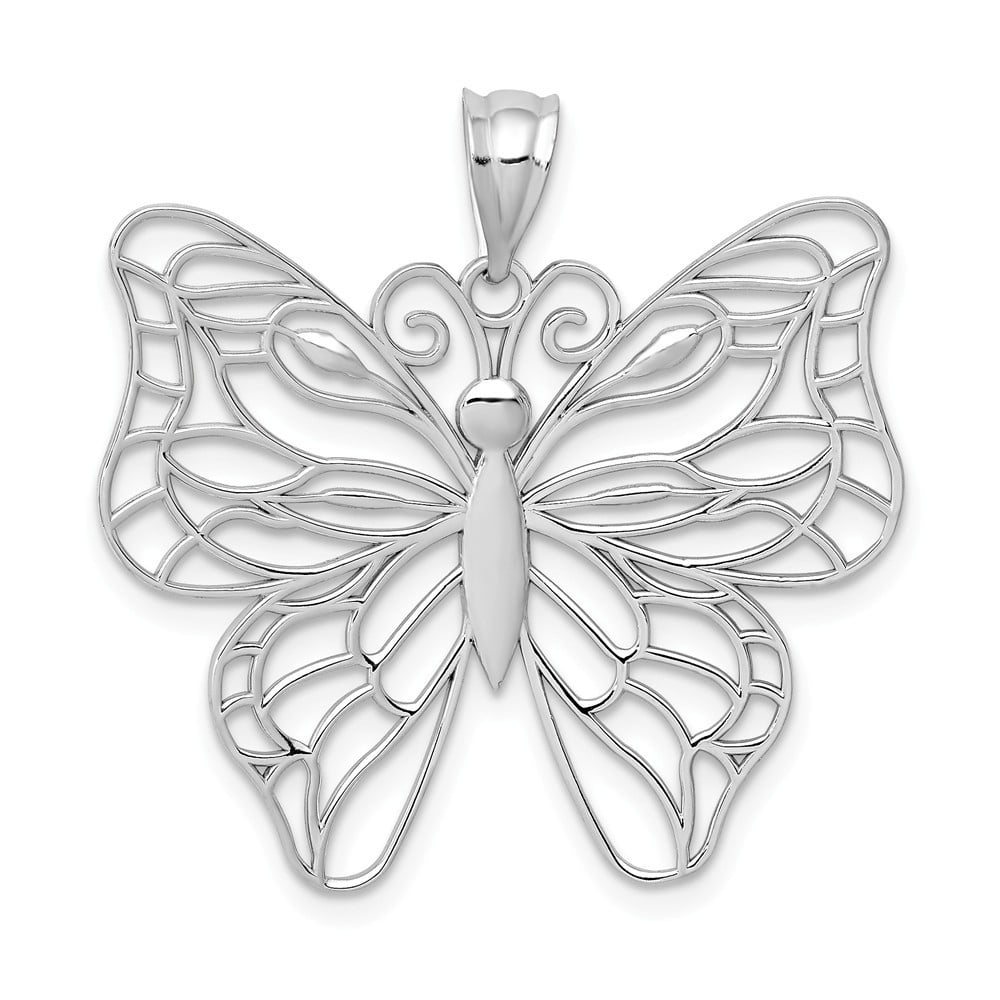 14k White Gold Polished Large Butterfly Pendant - Walmart.com