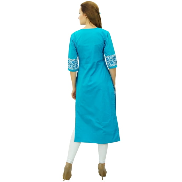 Phagun Kurta Droite Bleue pour Femmes Manches 3/4 Imprimée Décontractée Kurti-16