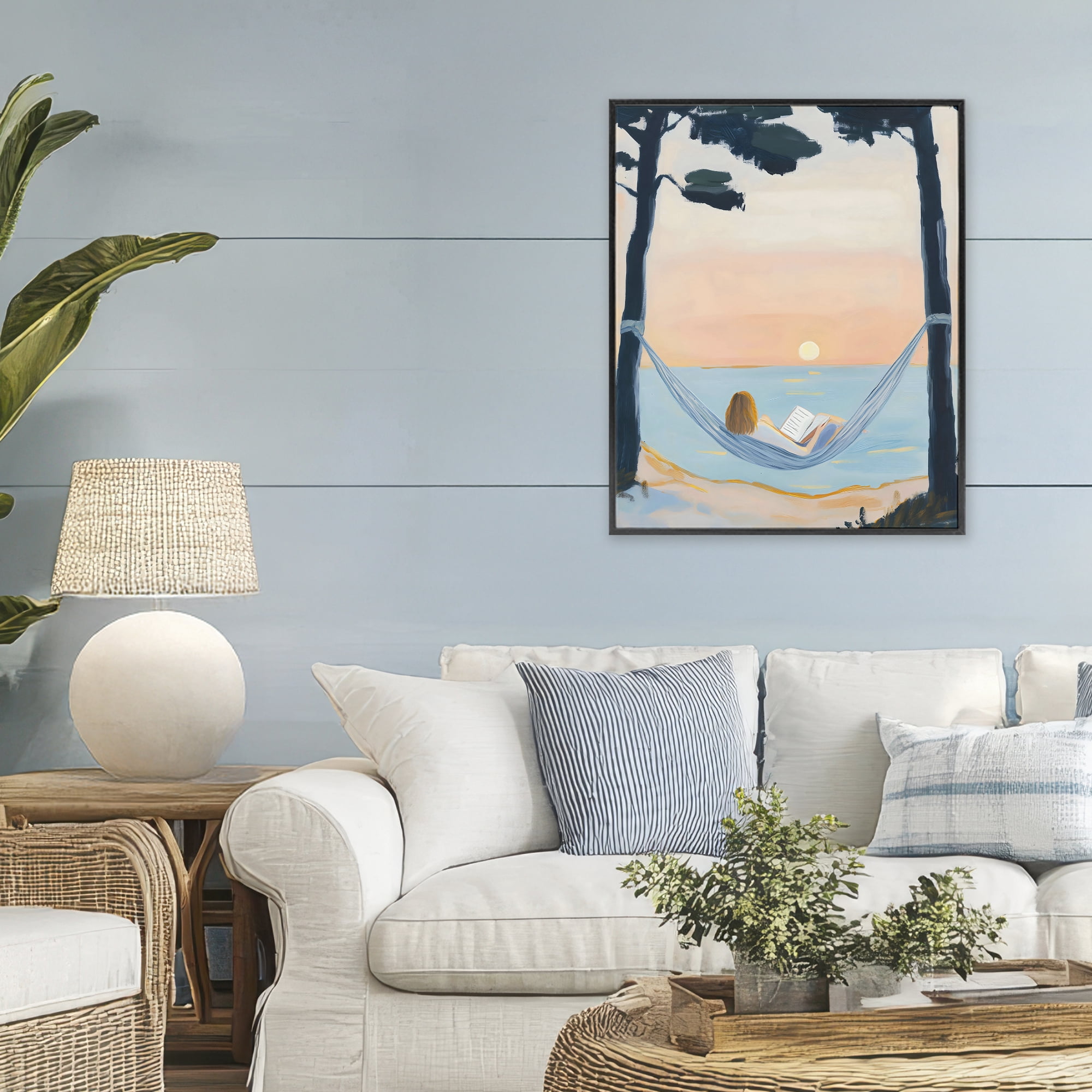 Stupell Industries Reading At Sunset in Hammock Black Framed Giclee Art, design by The Prints Vibe