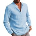 thumbnail image 1 of Men Collarless Long Sleeve T-shirt Grandad Shirt Button Pullover Tops, 1 of 2
