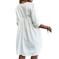 thumbnail image 4 of DYMADE Womens Vocation Summer Cotton Linen Lantern Half Sleeve V-Neck Lace A-Line Dresses, 4 of 5