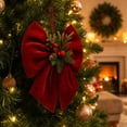 thumbnail image 5 of Christmas Velvet Bow, Xmas Bow with Pine Cones Pine Needles Berries | Festive Atmosphere Decoration, Hanging Rope Design, Stable Structure, 2 Size Options for Fireplaces Christmas Tree Decor, 5 of 5