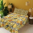 thumbnail image 2 of Ambesonne Emoji Fitted & Top Sheet Set with Shams, Graffiti Design Funny Faces, Mustard and Orange, 2 of 5