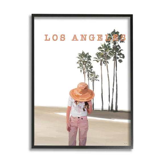 Stupell Industries Trendy Summer Girl Los Angeles Scenery Graphic Art Black Framed Art Print Wall Art, Design by Amelia Noyes