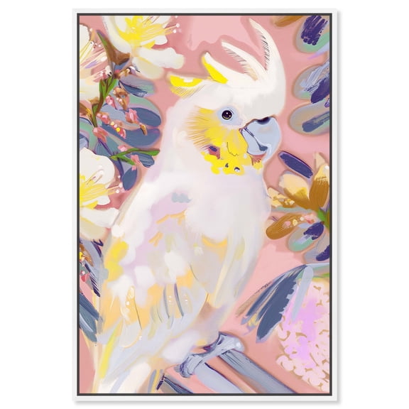 Cockatoo In Pastel Beach Life Inspired Canvas Wall Art by Art Remedy, White Floater Frame, 10"x15"